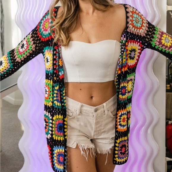 Handmade Crochet Black Granny Square Cardigan - Picture 12 of 17